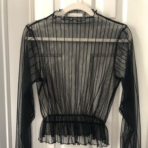 Oak+Fort Black Mesh Peplum Cropped Blouse - Medium